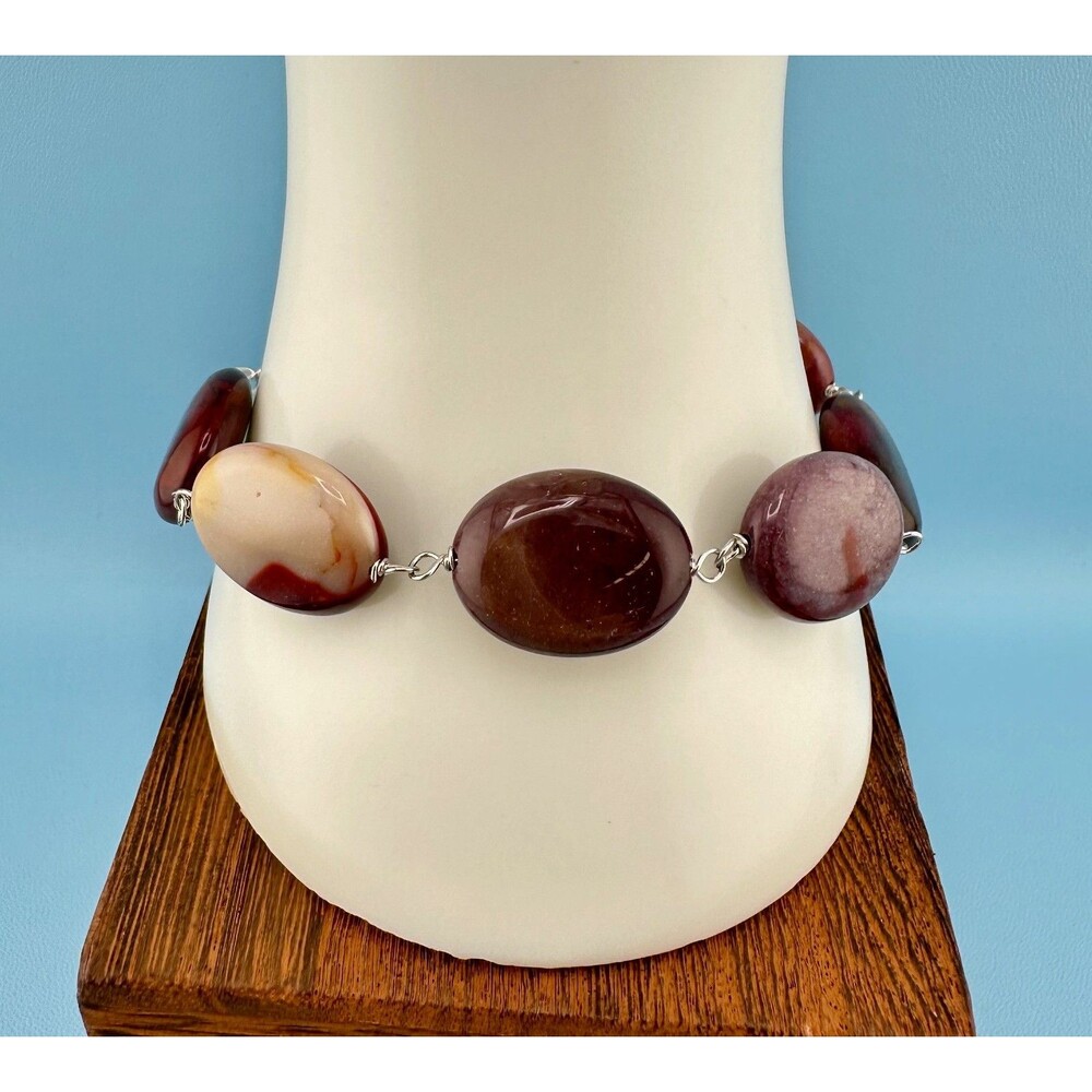TGGC Sterling 925 Red Brown Stone Bracelet Agate? Jasper? 7.5" with extender